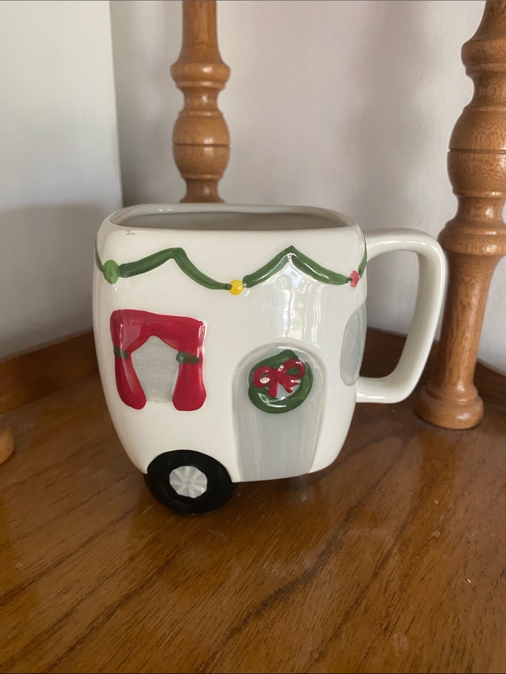 Holiday Camper Ceramic Mug - White with Red & Green Accents